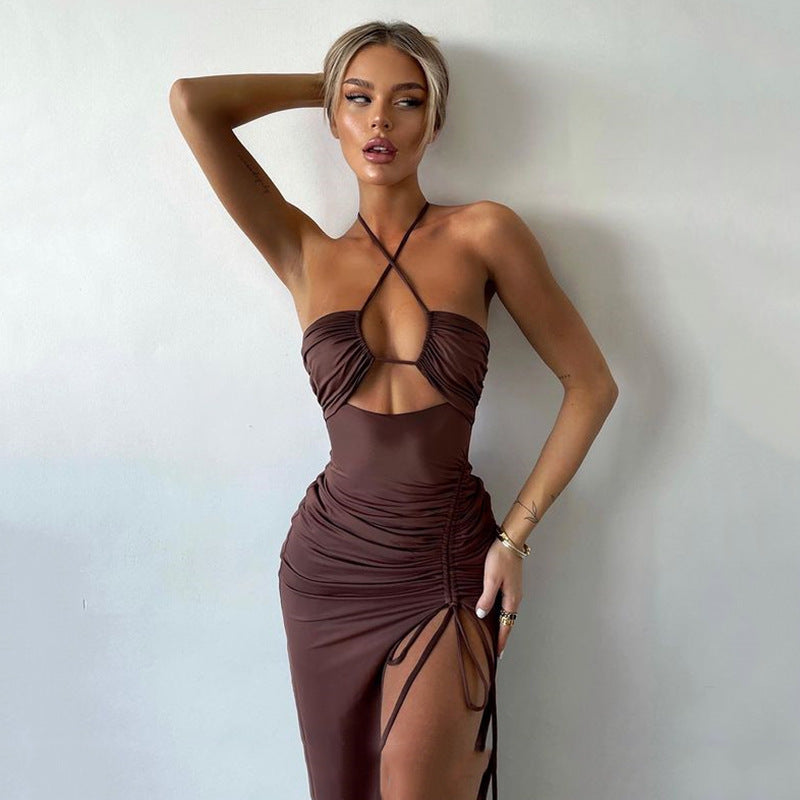 Shop Lace-up Split Y2K Fashion Party Dress