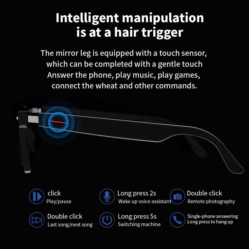 Shop Smart Glasses Outdoor Smart Sport Hands-Free Call Music Headphone Anti-Blue Eyeglasses Wireless BT Voice Sunglasses