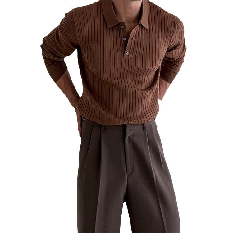 Shop Men's Lapel Button Long Sleeve Polo Shirt