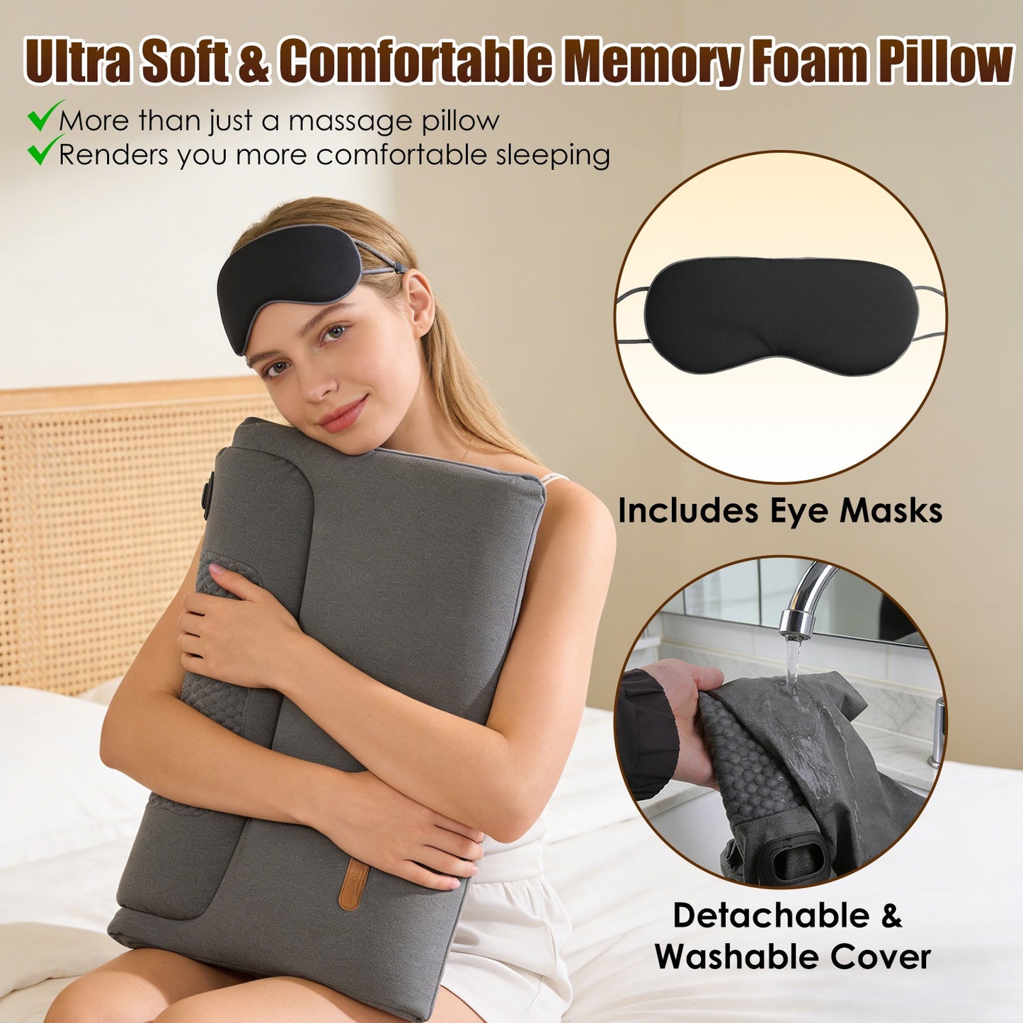 Shop Neck Massager Pillow Ergonomic Massager Memory Foam Pillow With 3 Level Heating 3 Intensity Vibration 30 Min Timer For Neck Back Shoulder Pain Relief