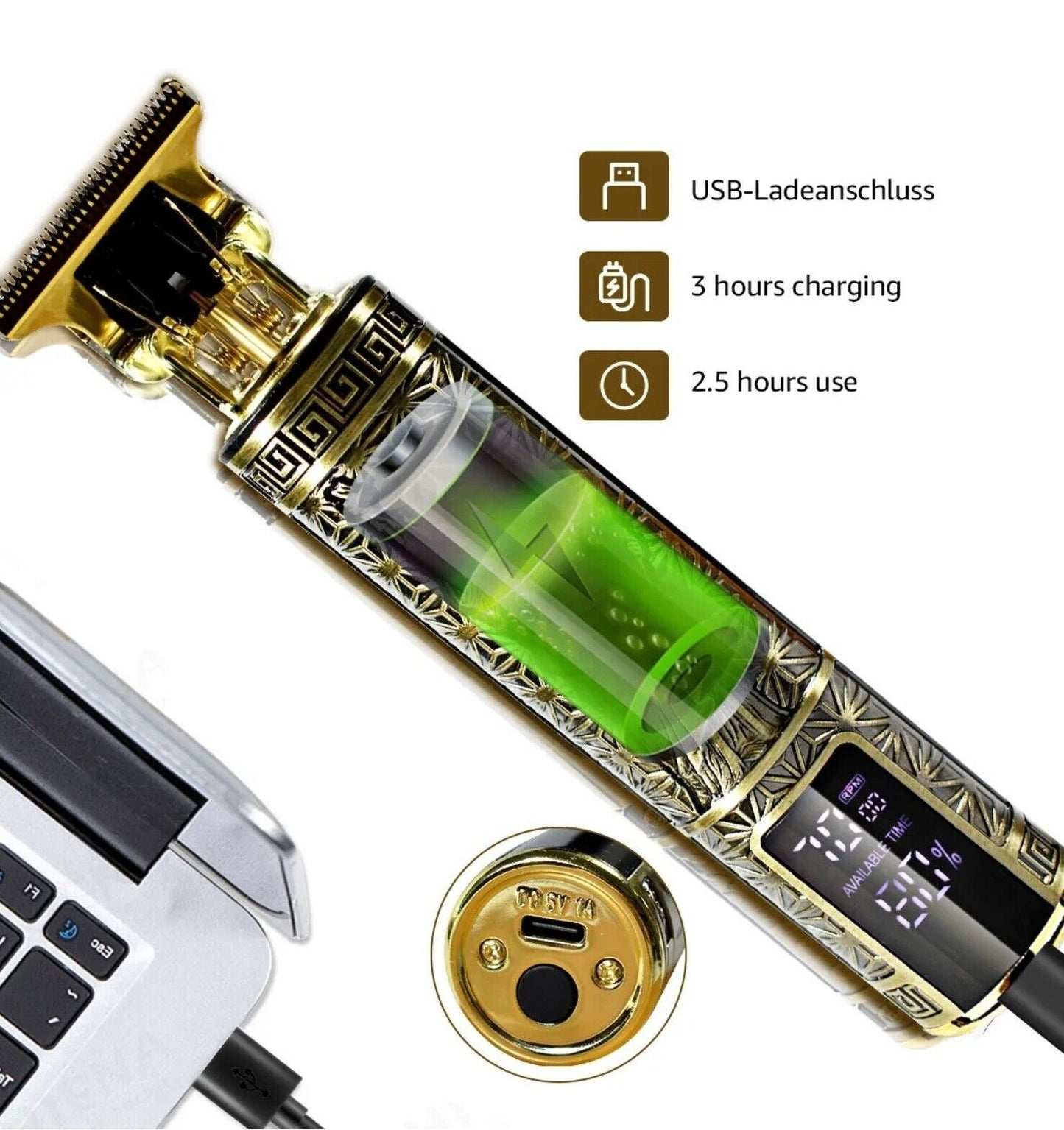 Shop Beard Trimmer Hair Razor Cordless Hair Cutting Machine For Men USB Rechargeable 1 PCS