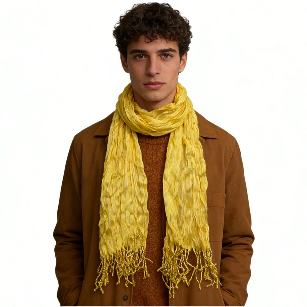 Shop 2pcs Sunshine Yellow Crinkle Blend Scarf,Beach Vacation Essential,vacation,Daily Life,Evening Party,Office Appropriate For Women Men