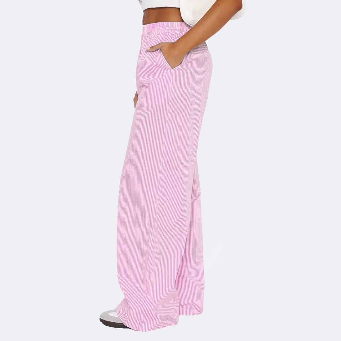Shop Striped Trousers With Pockets Casual Wide Leg Straight Pants For Women