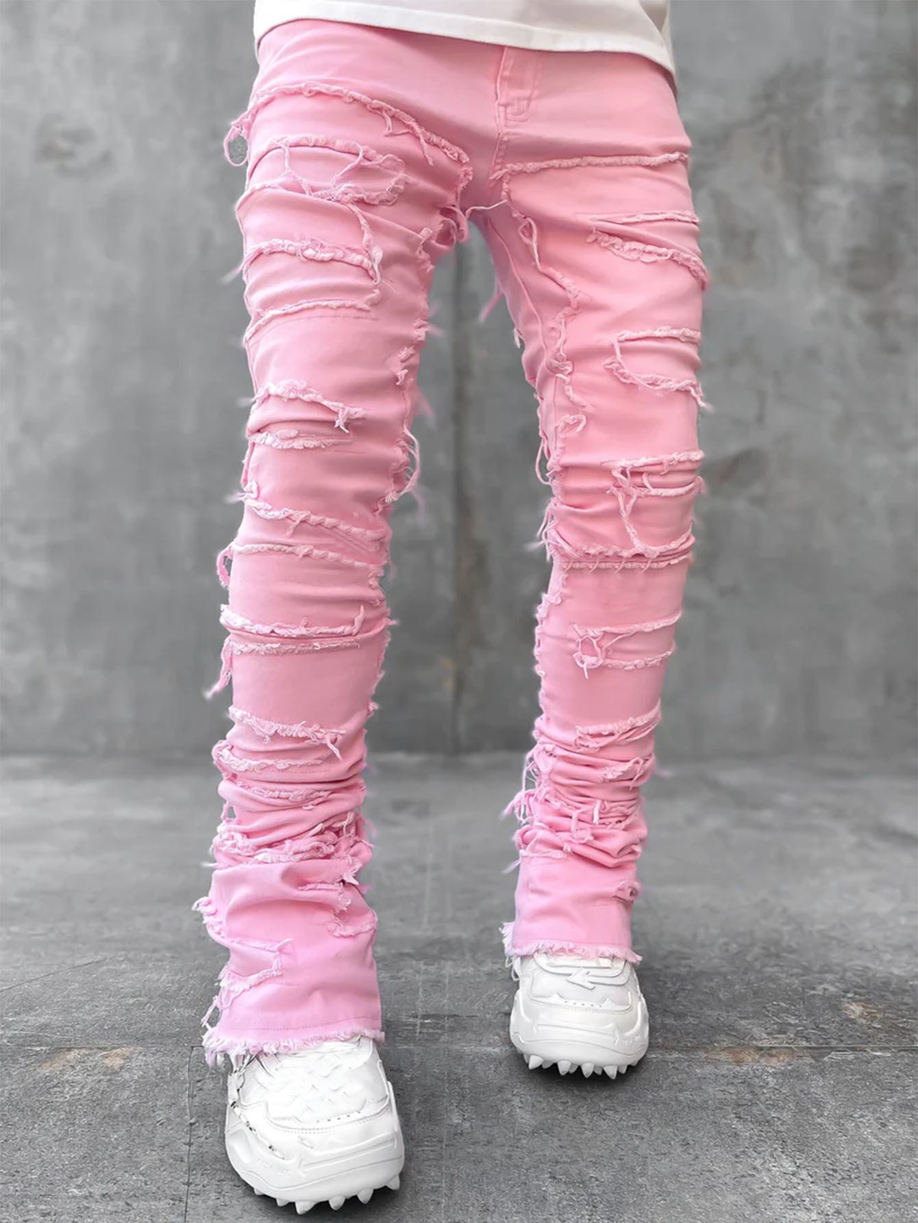Shop Fringed Tight Fit Stacked Denim For Men