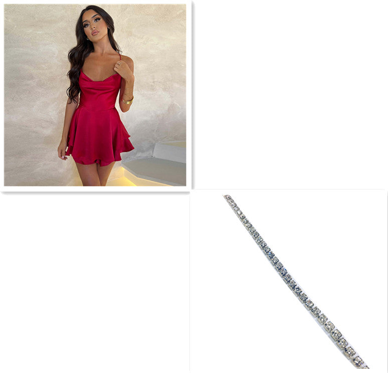 Shop Suspender Skirt For Women Elegant Slim Strap Satin Backless Lace Up A-Line