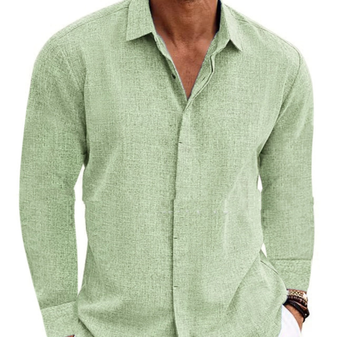 Shop Long Sleeve Cotton Linen Shirt Mens
