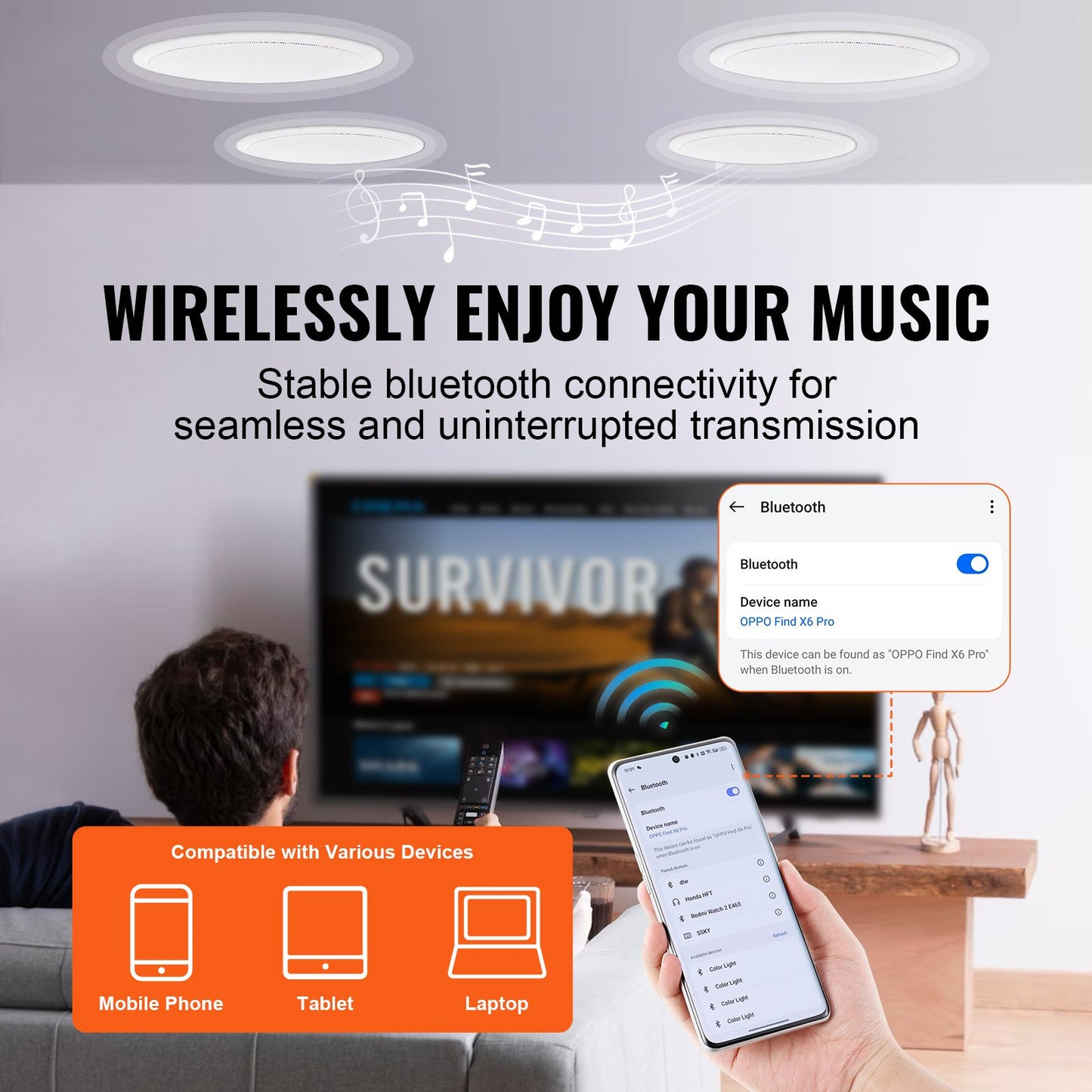 Shop 4 PCs 6.5'' Bluetooth In Ceiling Speakers, 150W, Flush Mount Ceiling & In-Wall Speaker System