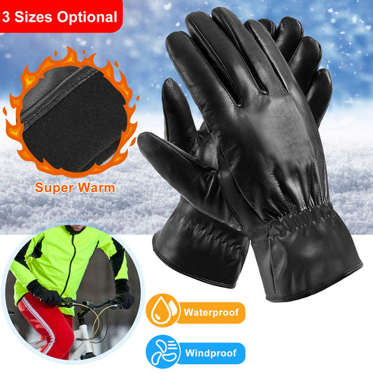 Shop Black Leather Gloves Windproof High Quality For Outdoor Cycling Skiing Running Motorbike