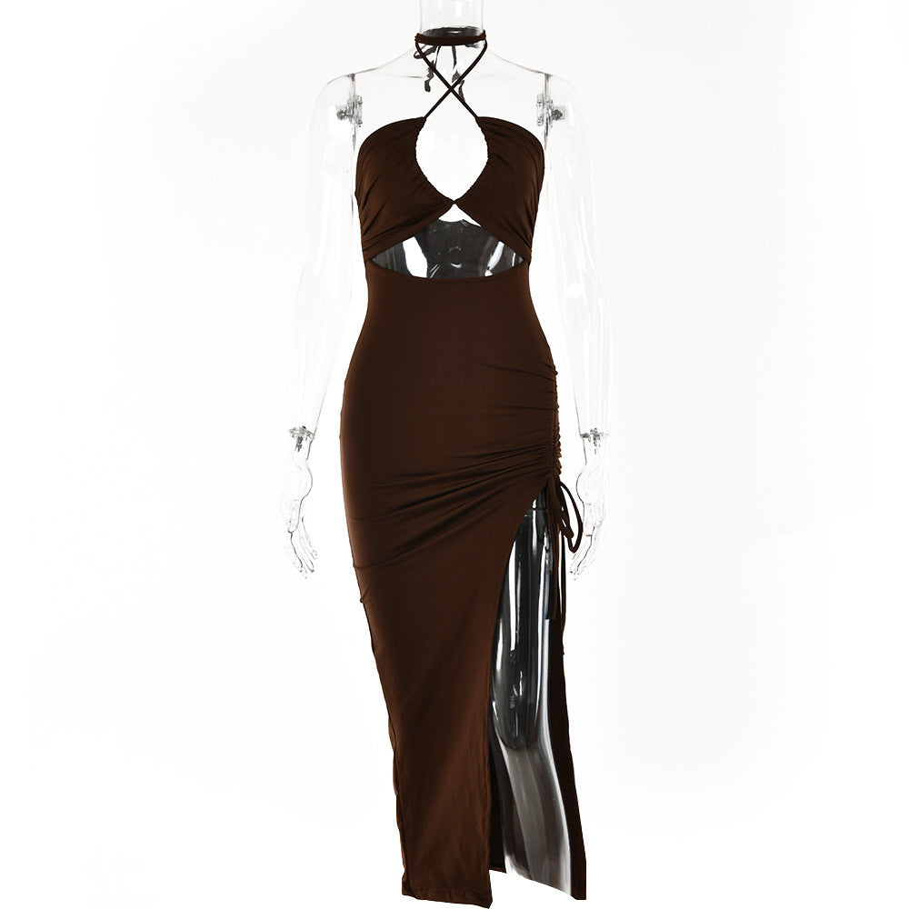 Shop Lace-up Split Y2K Fashion Party Dress