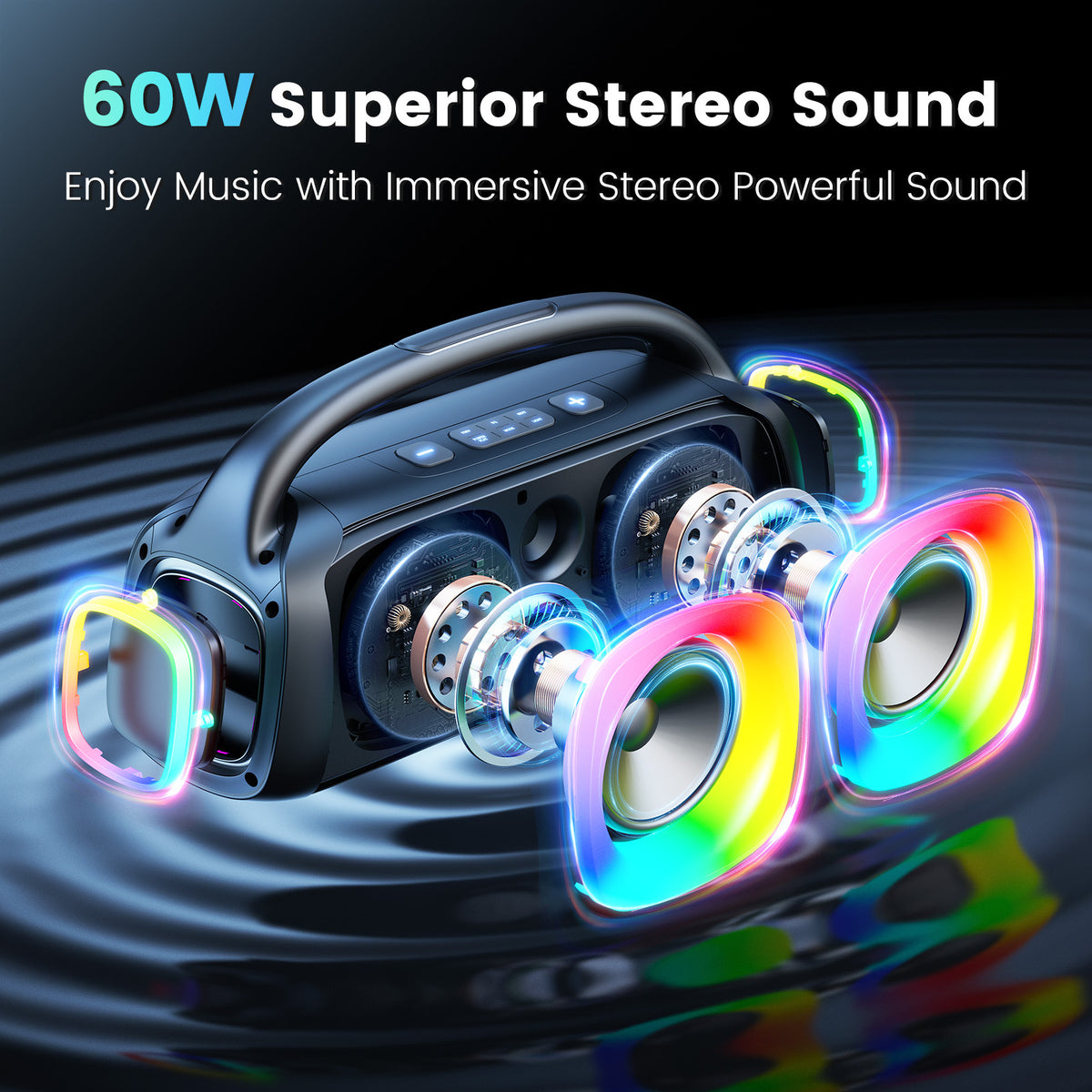 Shop JYX D19 Bluetooth Speaker & 60W Powerful Sound Party Speaker With RGB Light & Portable Speaker With 2 Wireless Microphone