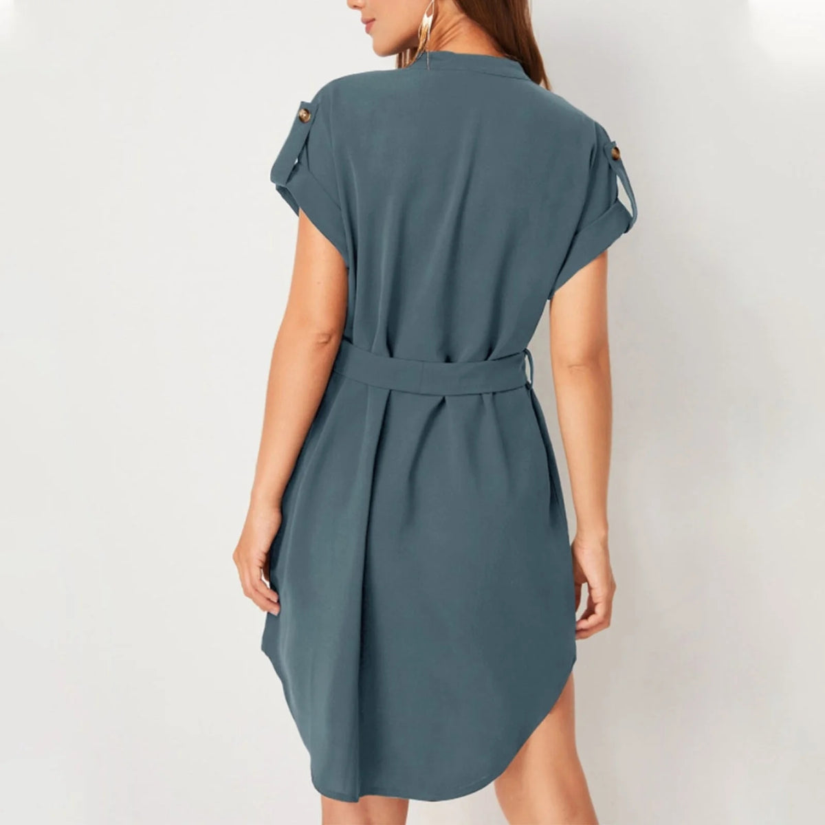 Shop V-Neck Short Sleeve Dress With Belt