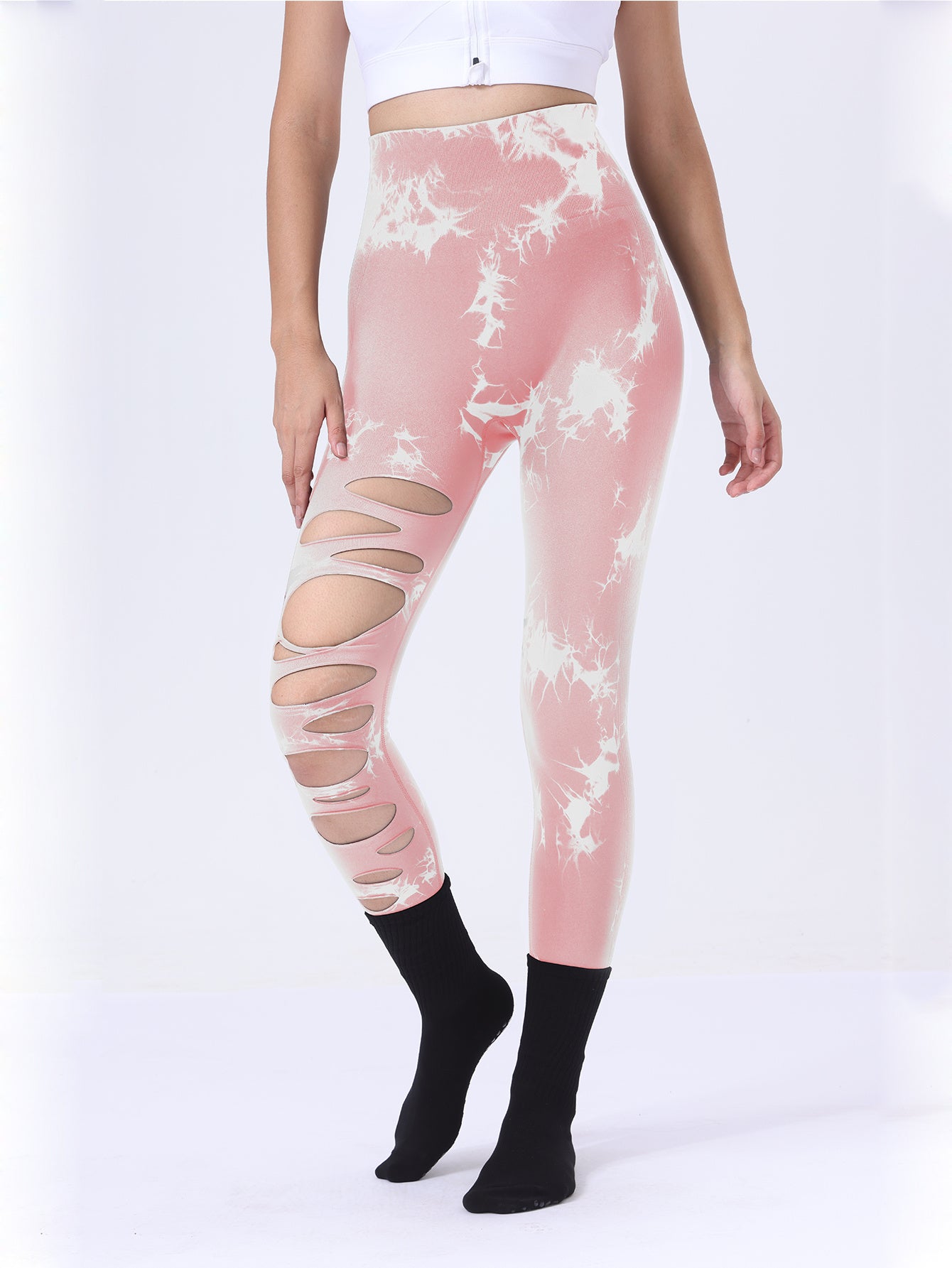 Shop 3 Pack Women's Tie Dye Cutout Skinny Leggings High Waist