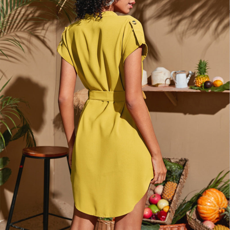 Shop V-Neck Short Sleeve Dress With Belt