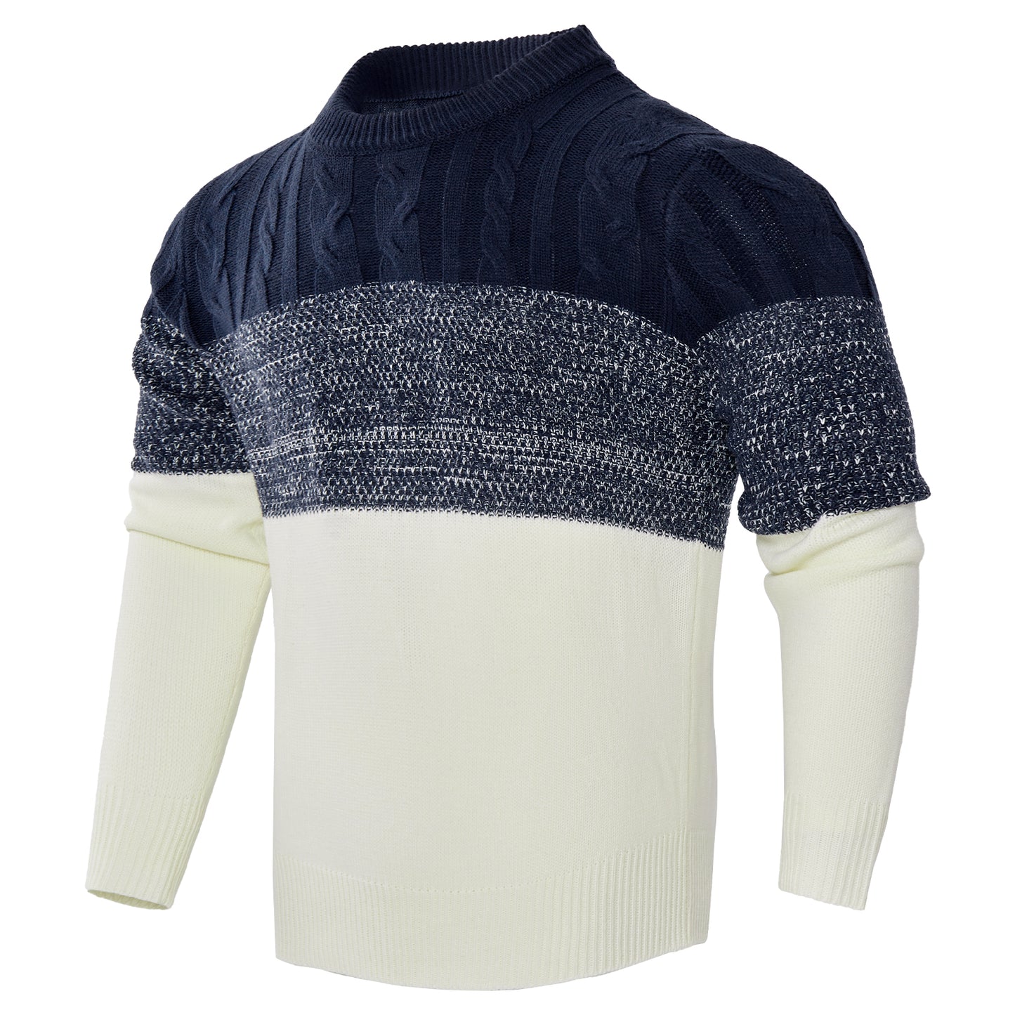 Shop Men's Casual Color Block Long Sleeve Cable Knit Pullover Sweater
