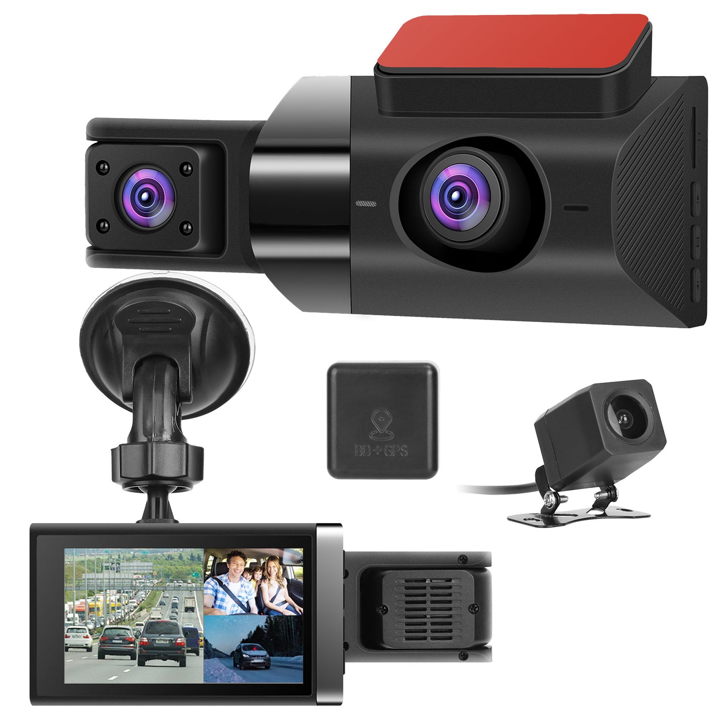 Shop 2K Car DVR 3 Channel Dash Cam Camcorder Camera Recorder GPS WiFi Night Vision G-sensor