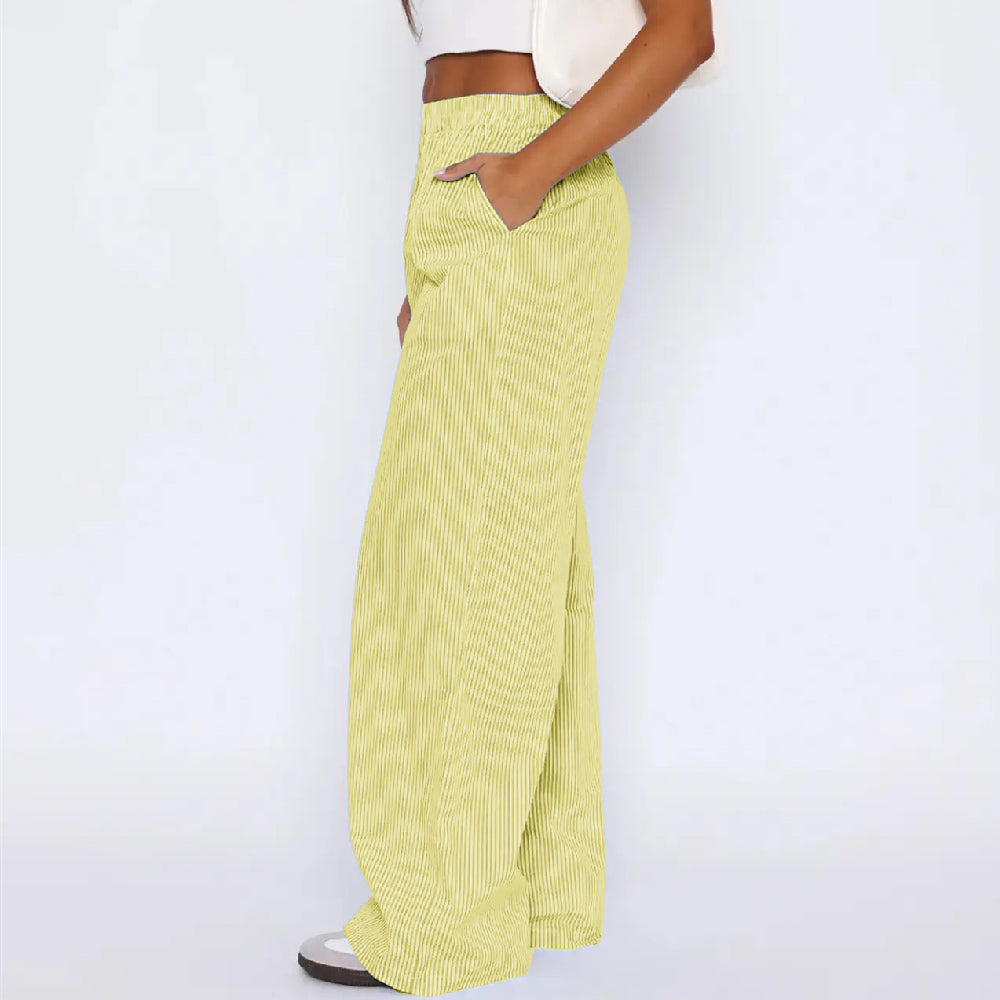 Shop Striped Trousers With Pockets Casual Wide Leg Straight Pants For Women
