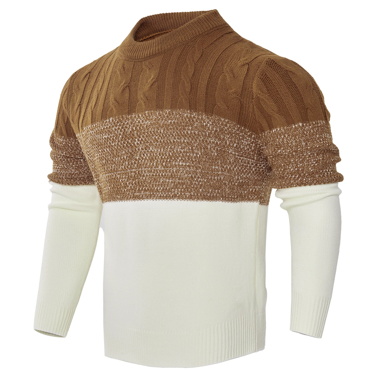 Shop Men's Casual Color Block Long Sleeve Cable Knit Pullover Sweater