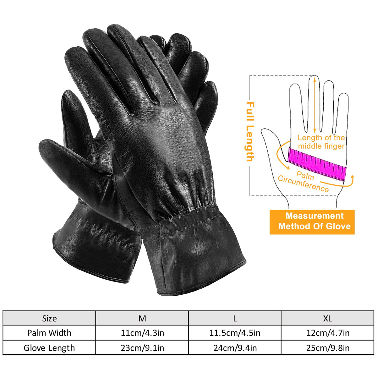 Shop Black Leather Gloves Windproof High Quality For Outdoor Cycling Skiing Running Motorbike