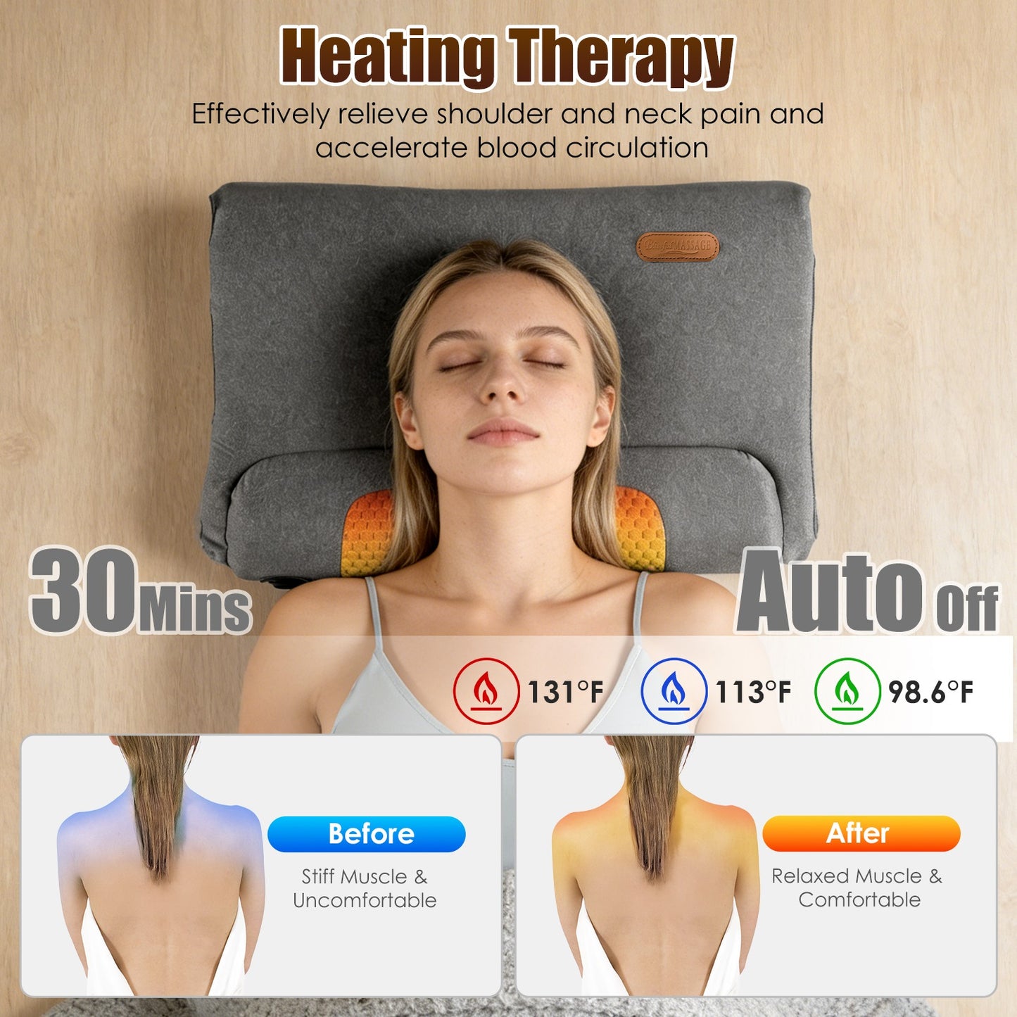 Shop Neck Massager Pillow Ergonomic Massager Memory Foam Pillow With 3 Level Heating 3 Intensity Vibration 30 Min Timer For Neck Back Shoulder Pain Relief