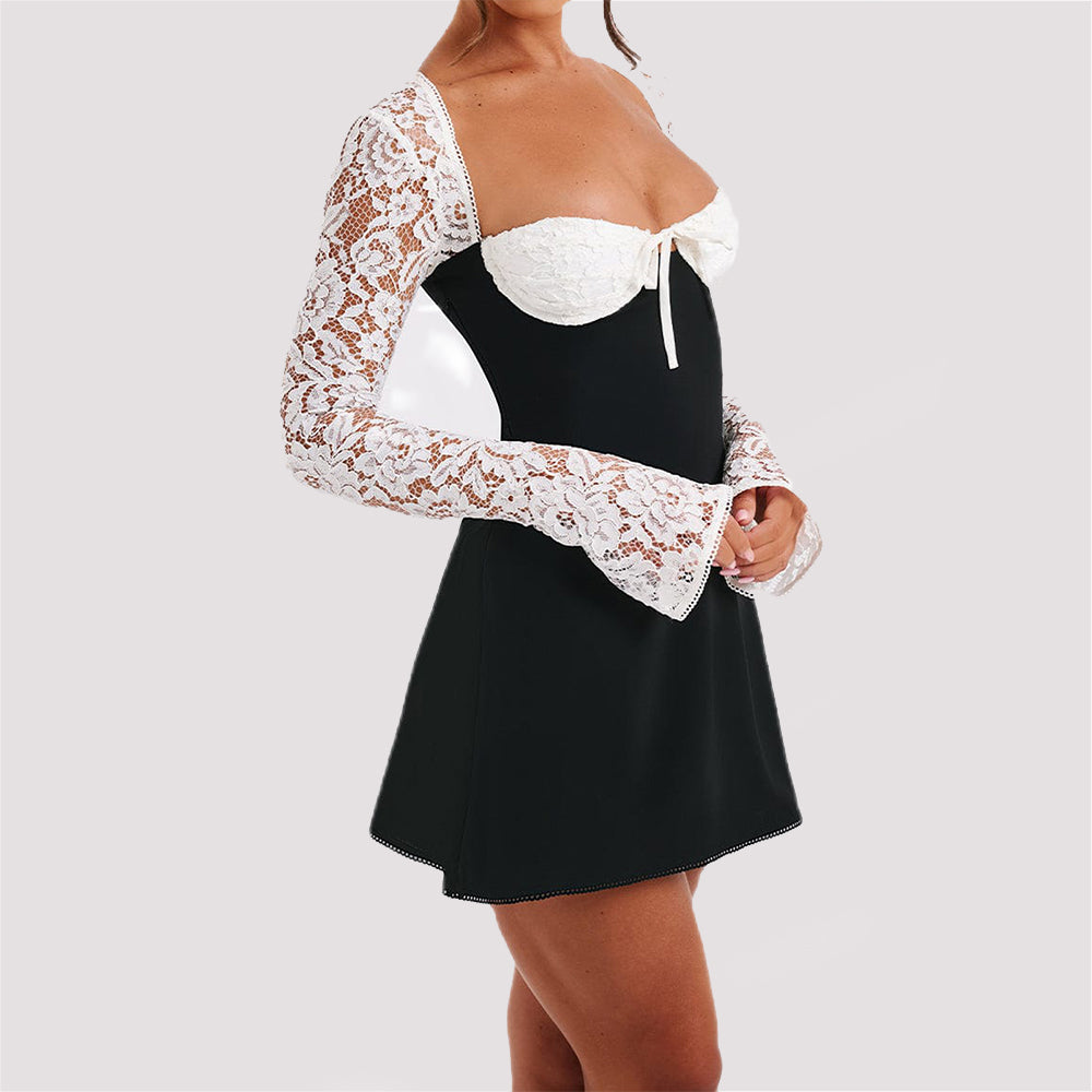 Shop Long Sleeve Backless Lace Up Short Dress