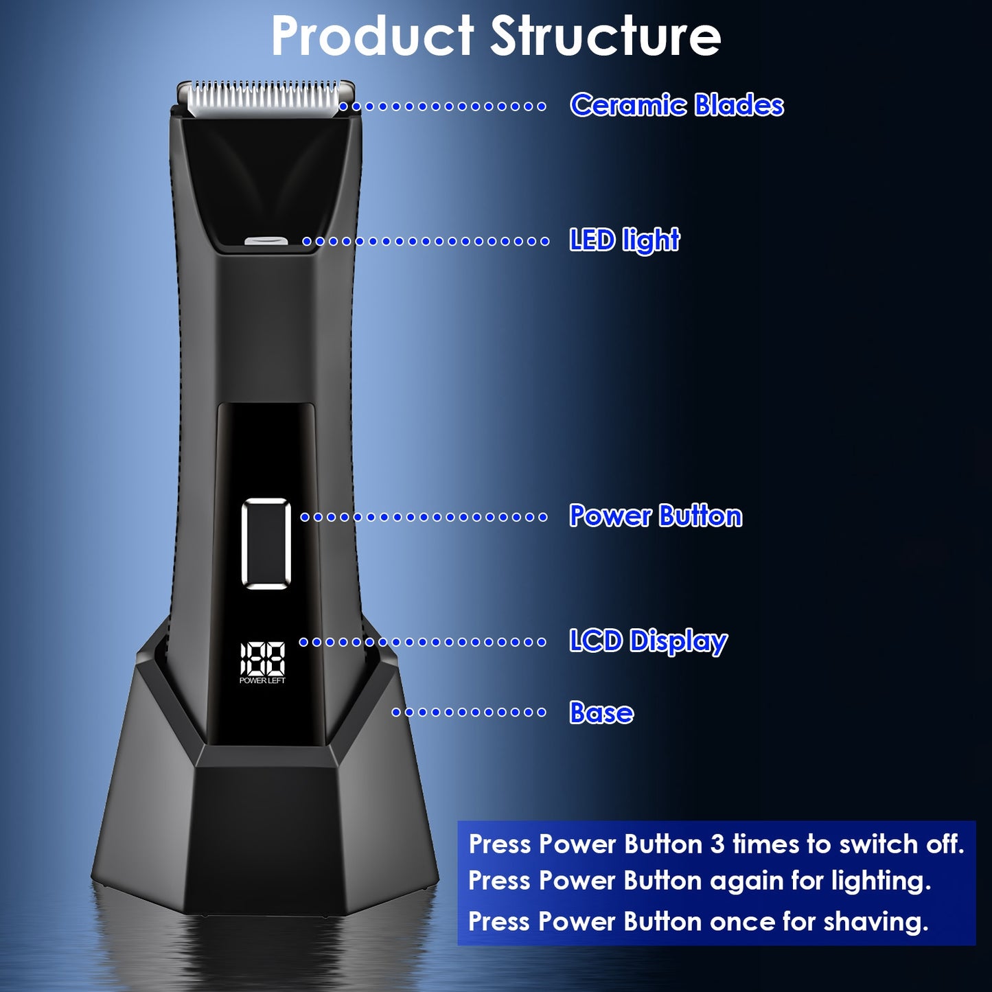 Shop 1Pc 2 In 1 Electric Body Razor For Men Cordless Waterproof With LED Light LCD Display Guard