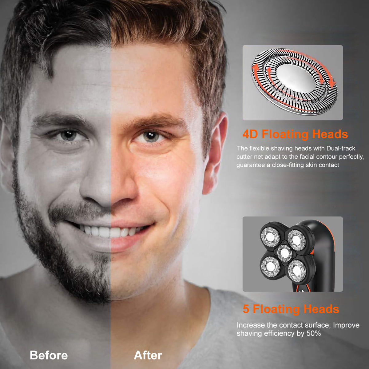 Shop Electric  Razor IPX7 Waterproof Wet & Dry 5 Floating Head  Rechargeable