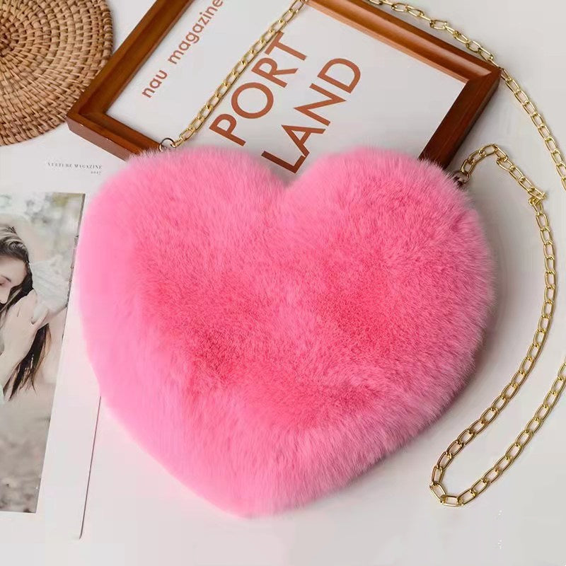 Shop Love Bags For Women Plush Chain Shoulder Bags Valentine's Day Party Bag