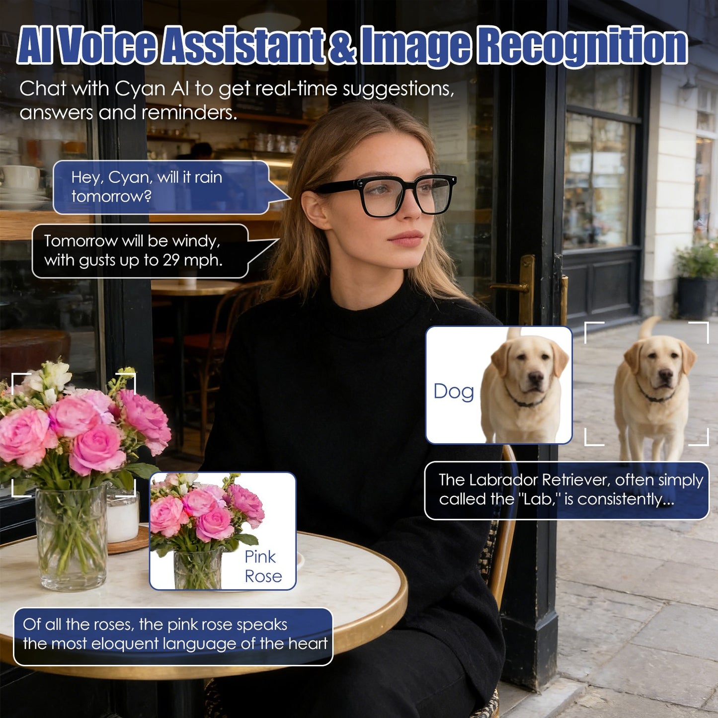 Shop 1Pc AI Smart Glasses With Camera And Audio 8MP HD1080P Real Time Translation 139 Languages Voice Assistant AI Photo Recognition Music Playback & Hands-Free Calling For Travel Meeting Vlog