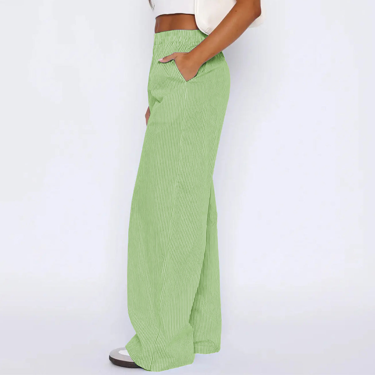 Shop Striped Trousers With Pockets Casual Wide Leg Straight Pants For Women