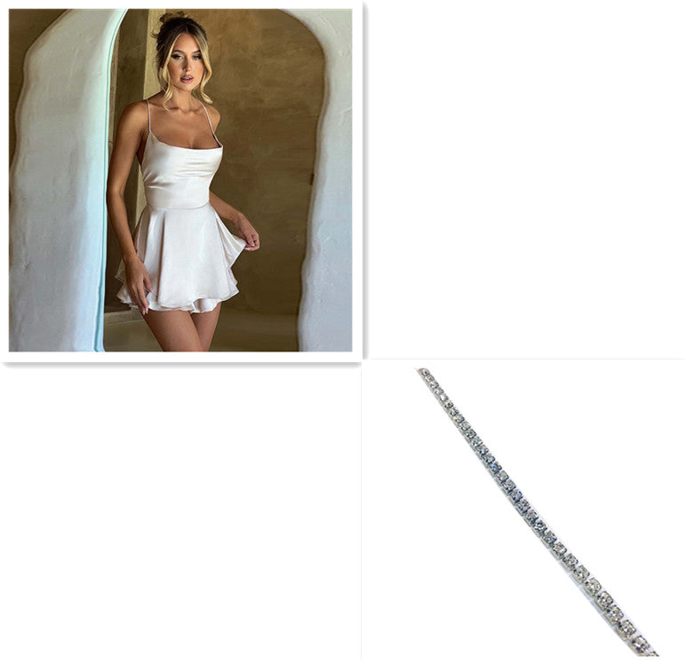 Shop Suspender Skirt For Women Elegant Slim Strap Satin Backless Lace Up A-Line