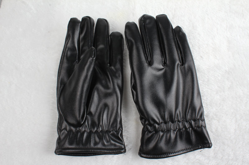 1Pair Unisex Black Leather Gloves Winter Warm Windproof High Quality Soft Gloves Outdoor Cycling Skiing Running Motorbike Gloves