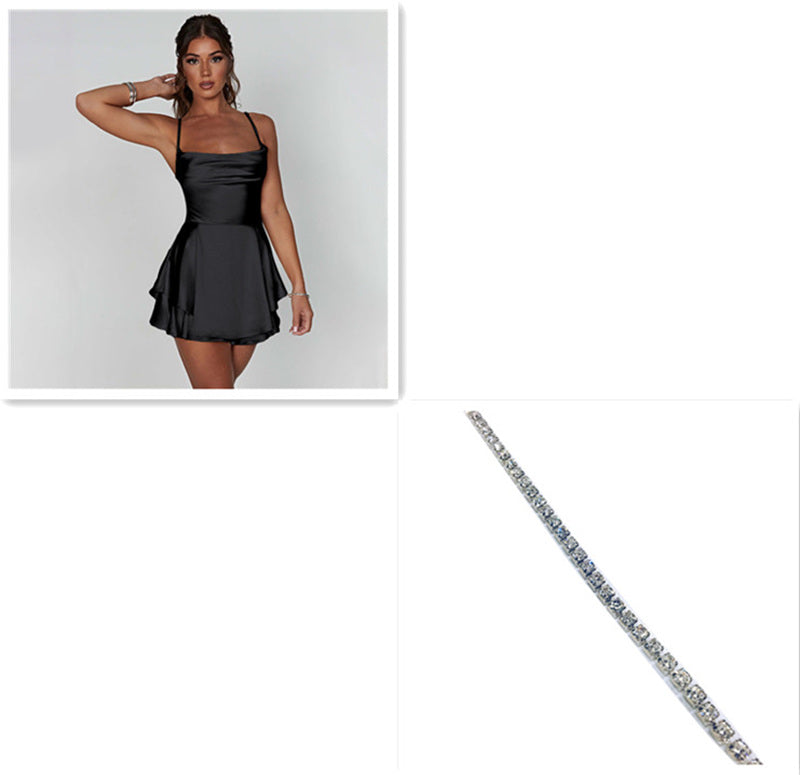 Shop Suspender Skirt For Women Elegant Slim Strap Satin Backless Lace Up A-Line
