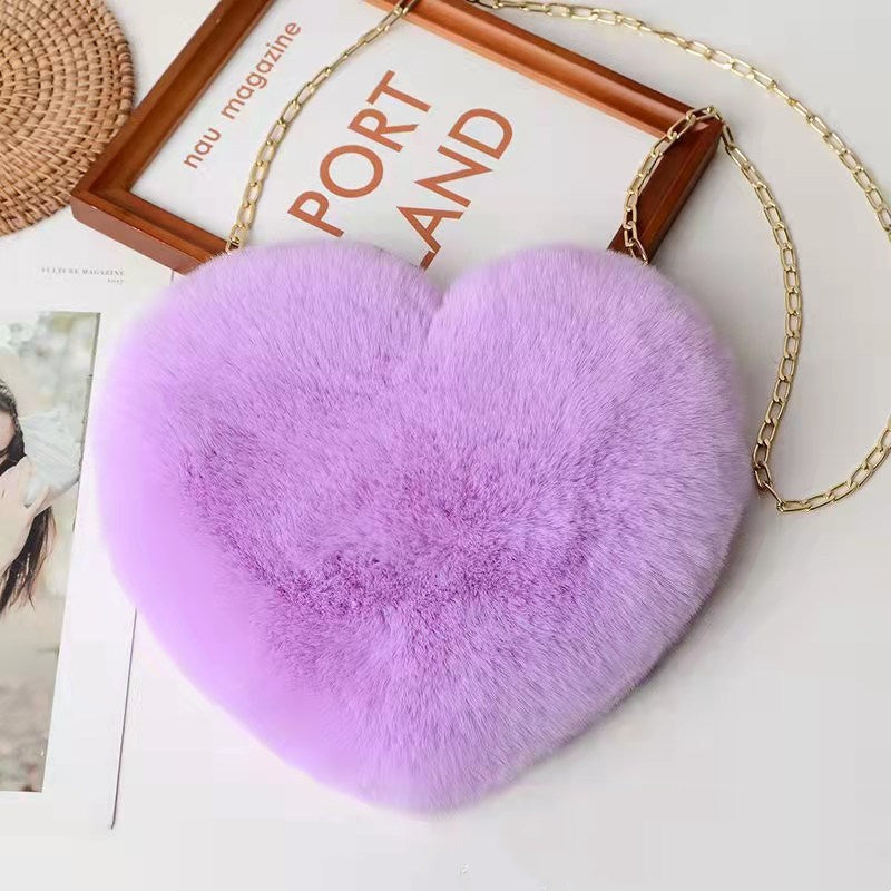 Shop Love Bags For Women Plush Chain Shoulder Bags Valentine's Day Party Bag