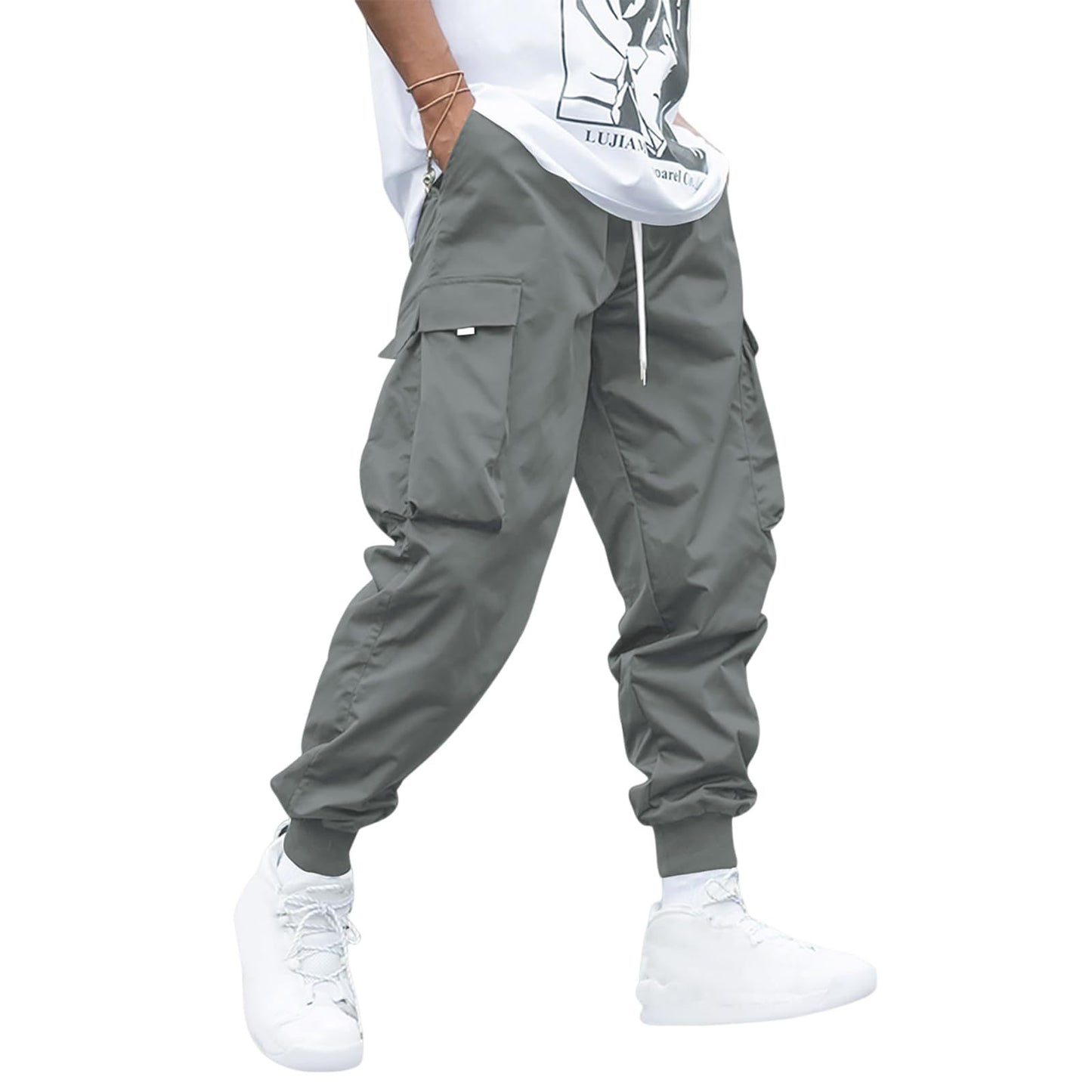 Shop Multi-Pocket Cargo Men's Casual  Drawstring Sports Pants
