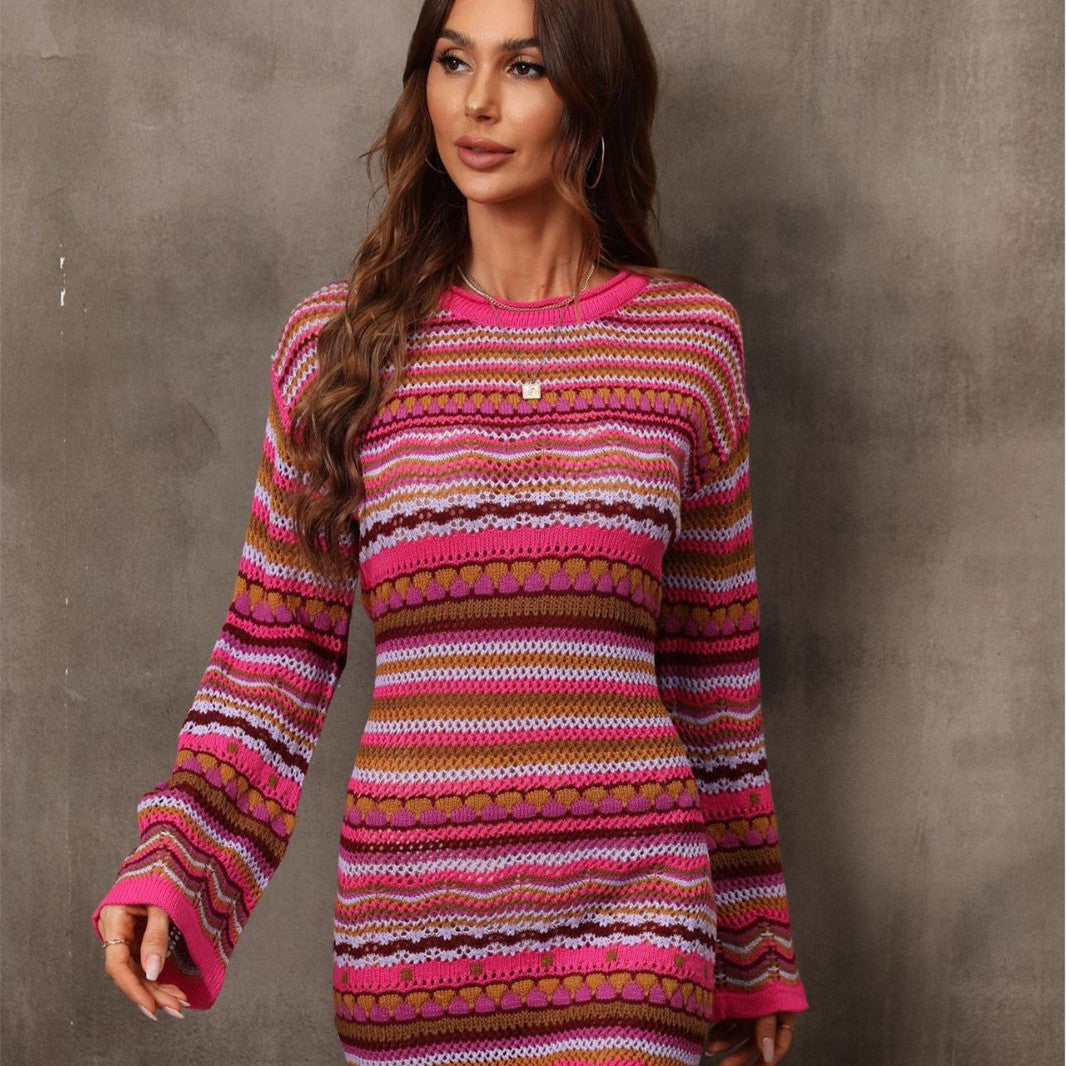 Shop Women's Fashion Cutout Patchwork Knit Dress