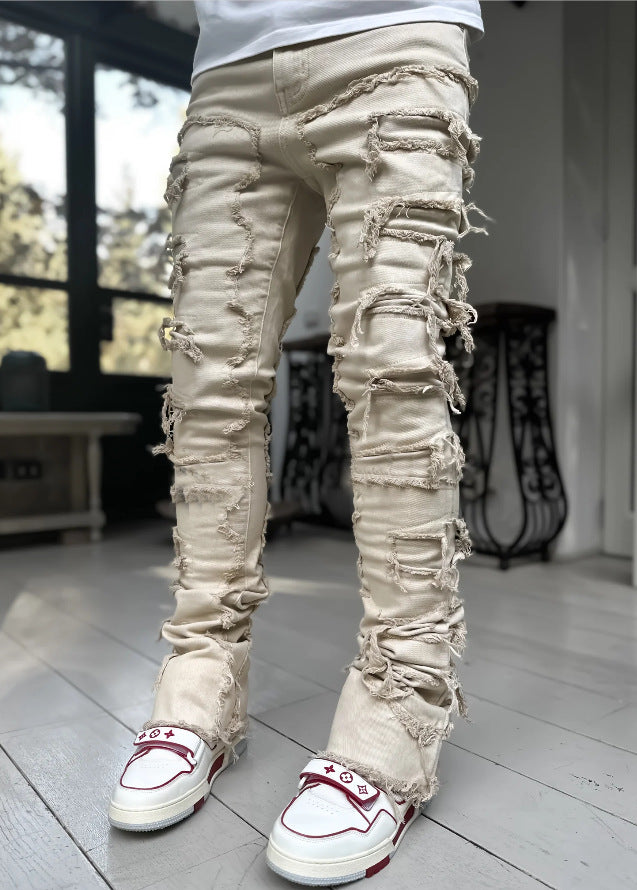 Shop Fringed Tight Fit Stacked Denim For Men