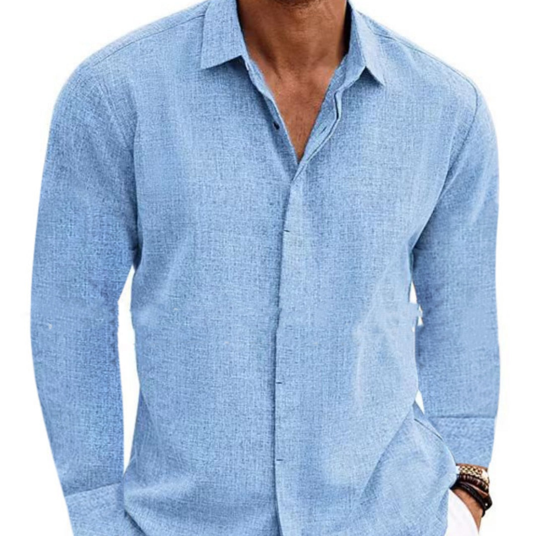 Shop Long Sleeve Cotton Linen Shirt Mens