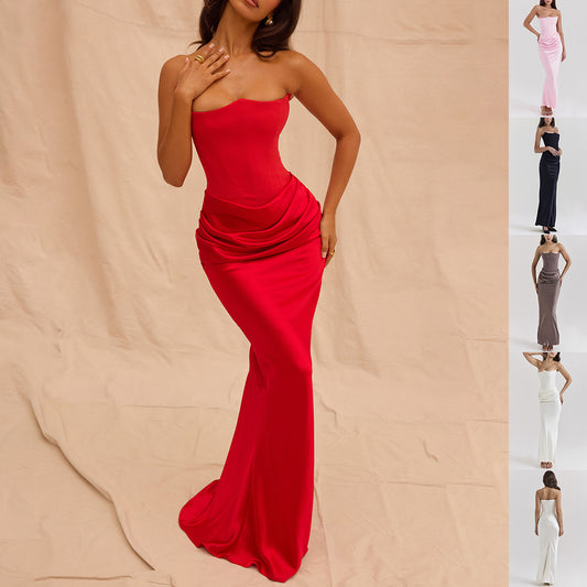 Shop Slim Tube Top Long Dress Fashion Bandeau Backless Party Evening Dress