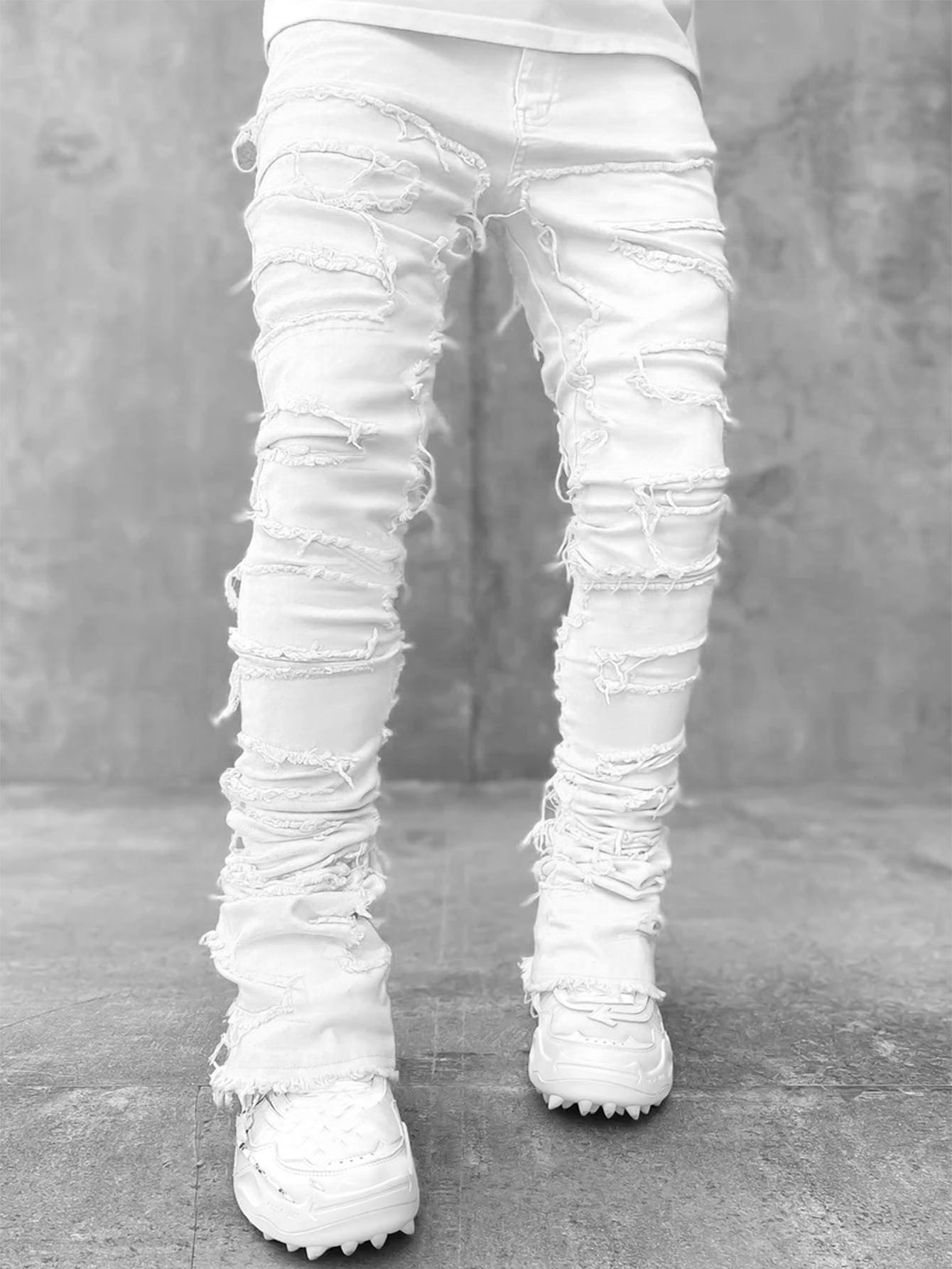 Shop Fringed Tight Fit Stacked Denim For Men