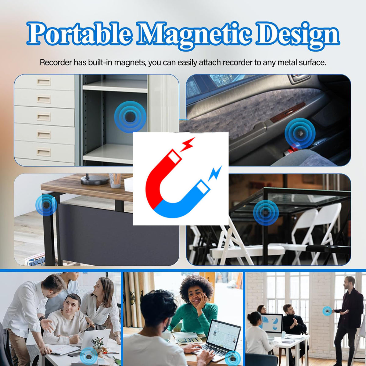 Shop Magnetic Digital Voice Recorder With AI-Triple Noise Reduction, Compatible With Smart Cell Phone For Meetings,Interviews
