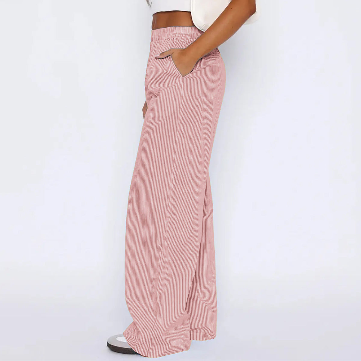 Shop Striped Trousers With Pockets Casual Wide Leg Straight Pants For Women