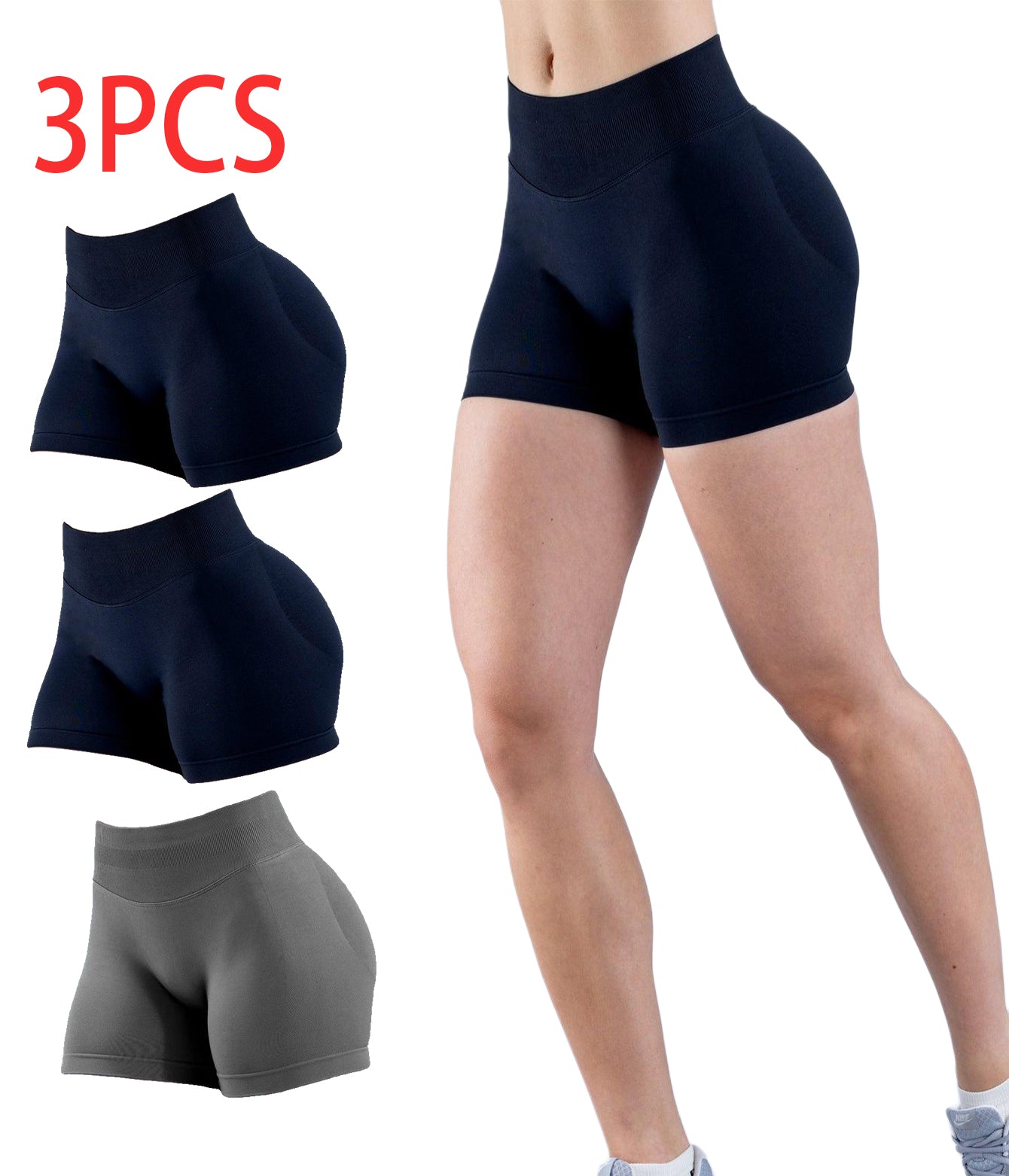 Shop 3PCSHigh-waisted Solid-color Training Shorts