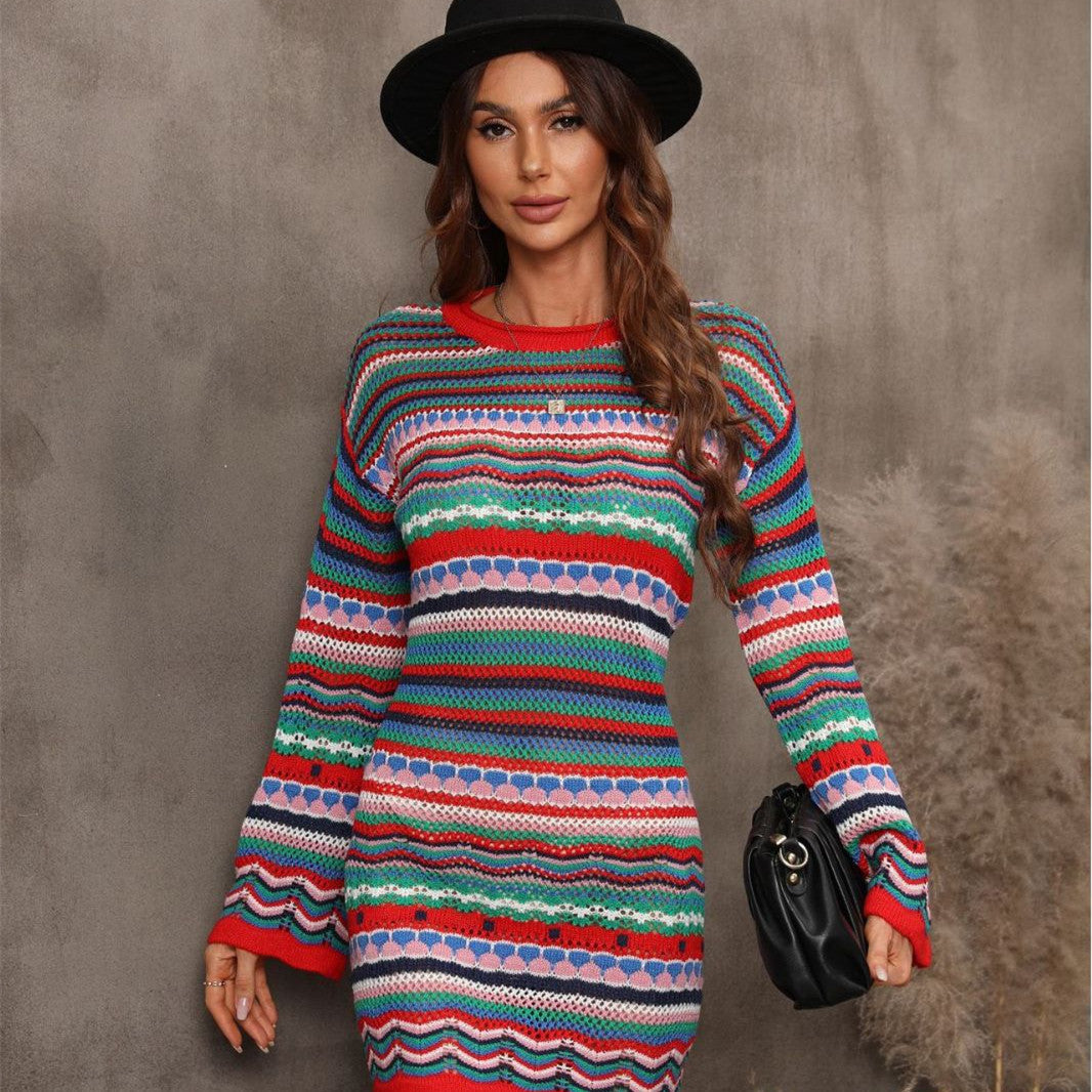 Shop Women's Fashion Cutout Patchwork Knit Dress