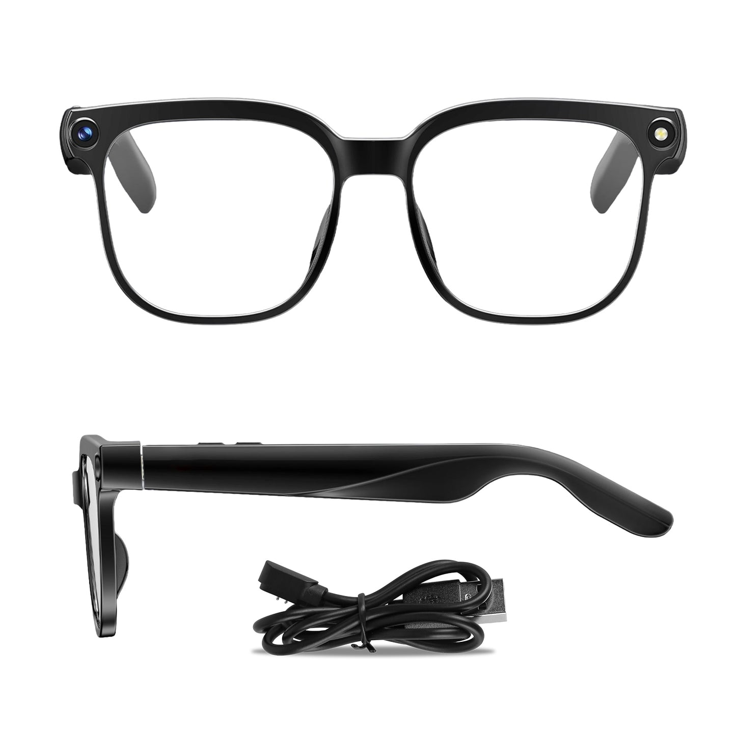 Shop 1Pc AI Smart Glasses With Camera And Audio 8MP HD1080P Real Time Translation 139 Languages Voice Assistant AI Photo Recognition Music Playback & Hands-Free Calling For Travel Meeting Vlog