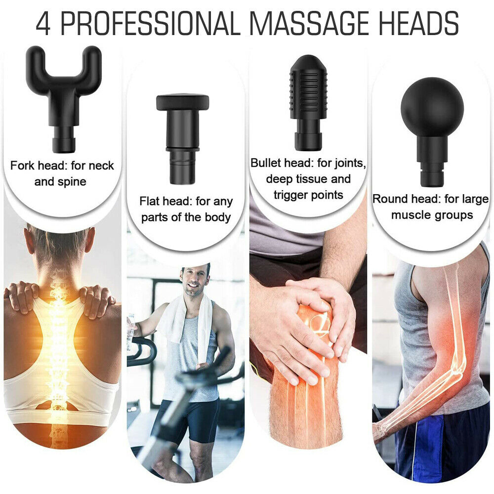 Shop Massage Gun Percussion Massager Deep Tissue Muscle Vibrating Relaxing With 4 Heads