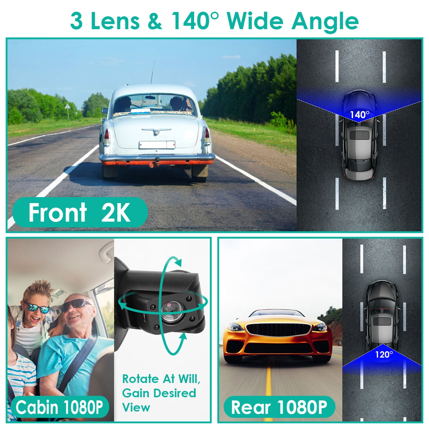 Shop 2K Car DVR 3 Channel Dash Cam Camcorder Camera Recorder GPS WiFi Night Vision G-sensor