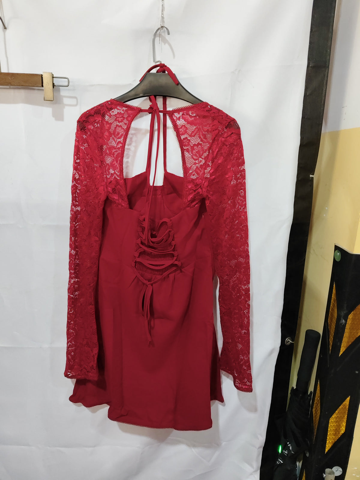 Shop Long Sleeve Backless Lace Up Short Dress