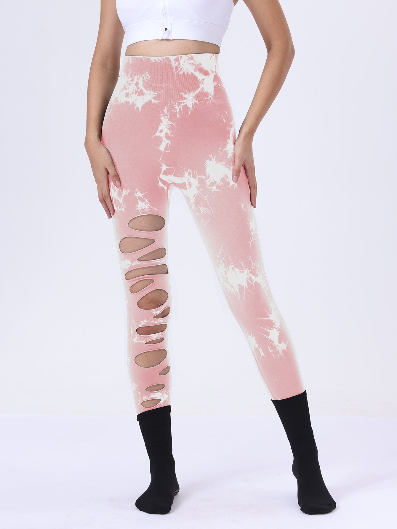 Shop 3 Pack Women's Tie Dye Cutout Skinny Leggings High Waist