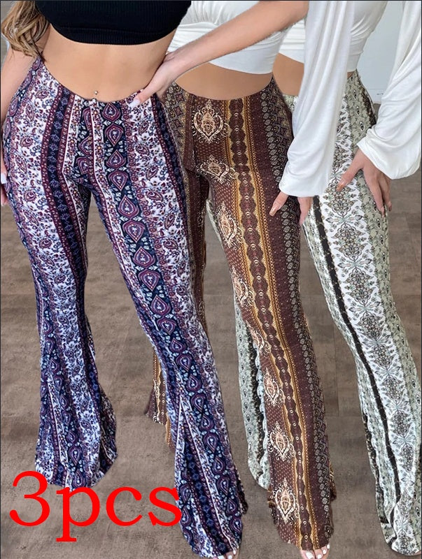 Shop High Elastic Tight Pants Slim Print Womens Clothing