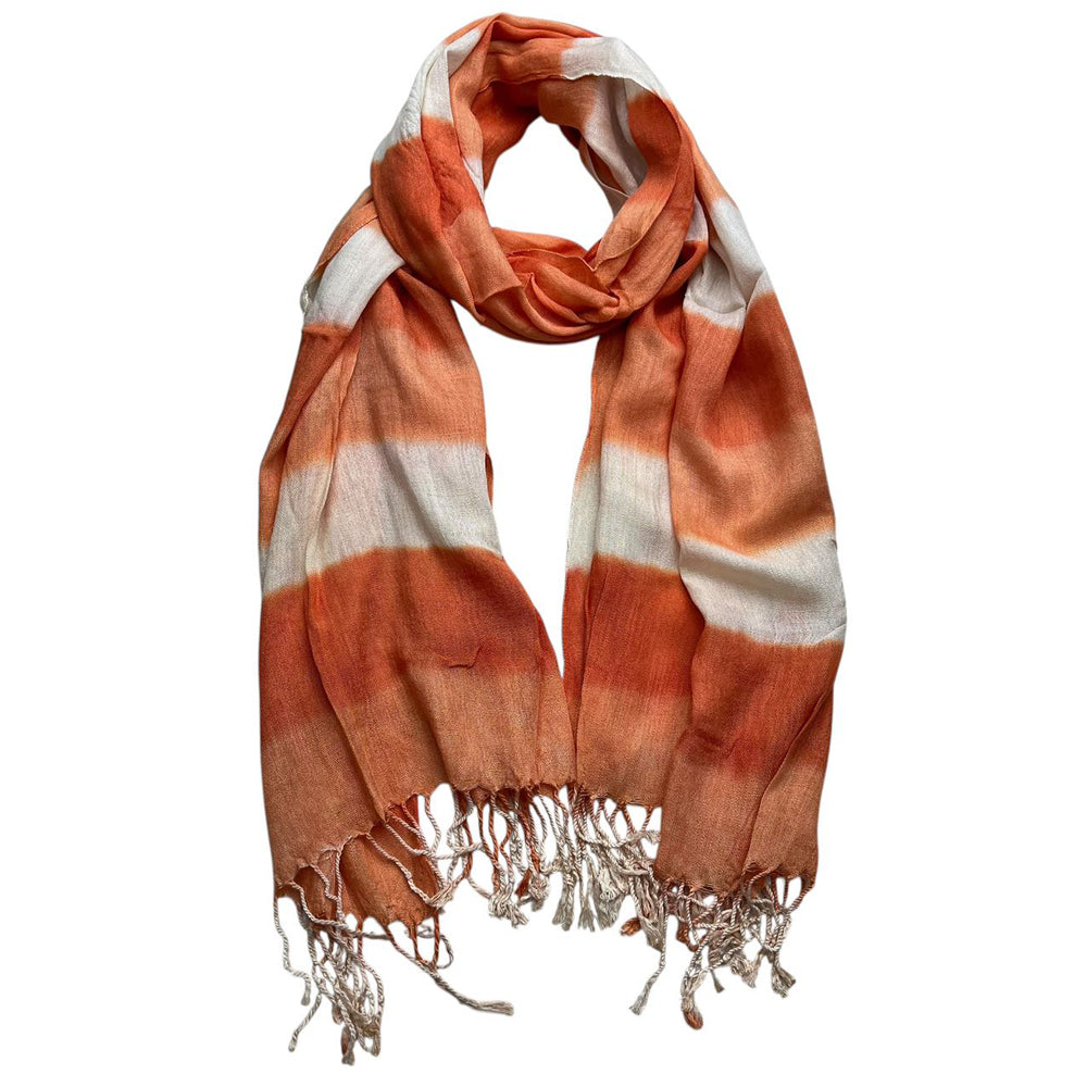 Shop 2pcs Coral Toned Abstract,Flowy Casual Scarf ,Orange Red Printed,Fringed Edges Women & Men